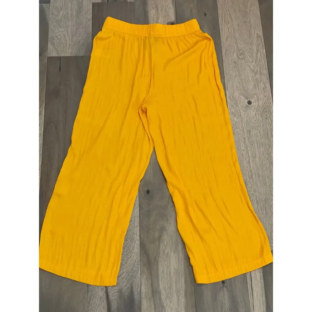 Rachel Roy Pants Wide Leg Cropped Yellow Lightweight Size M